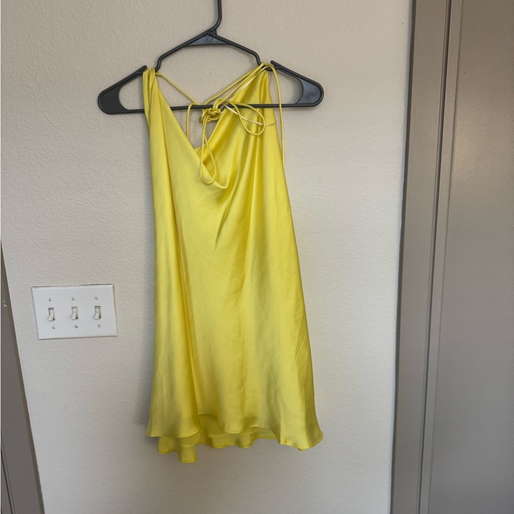 Zara Yellow Satin Mini Dress - Picture 2 of 4